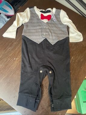 Cherokee Baby Tuxedo Romper with Red Bow Tie